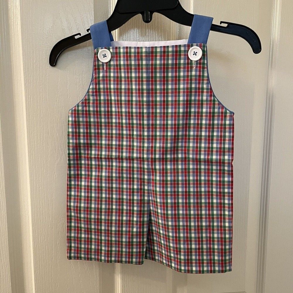 The Beaufort Bonnet Company TBBC Teddy's Jon Jon Romper Plaid 6-12 Months NWT